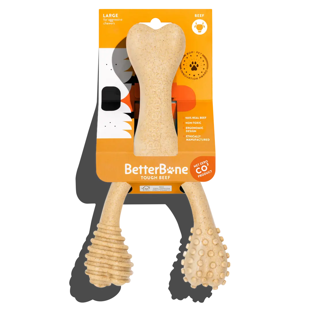 BetterBone TOUGH — DURABLE All-Natural or Beef Flavor Sustainable Chew Toy