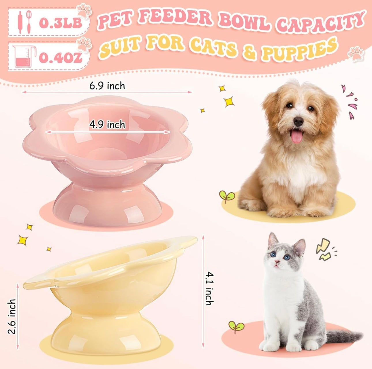 Porcelain Flower-Shaped Pet Feeder Bowl