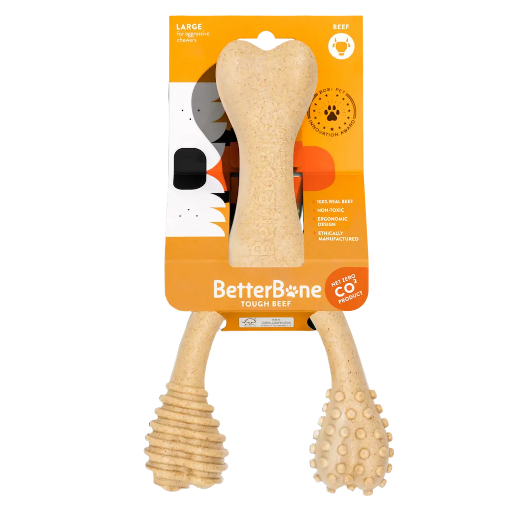 BetterBone TOUGH — DURABLE All-Natural or Beef Flavor Sustainable Chew Toy